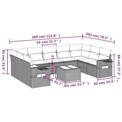 10-tlg. Garten-Sofagarnitur mit Kissen Hellgrau Poly Rattan