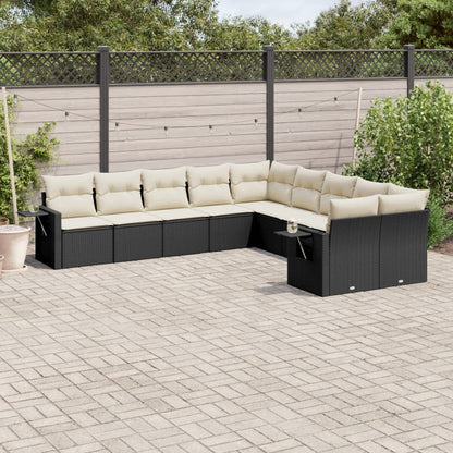 10-tlg. Garten-Sofagarnitur mit Kissen Schwarz Poly Rattan