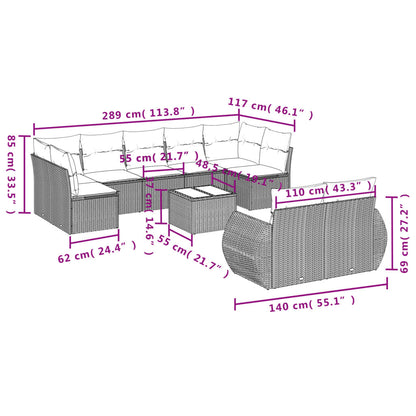 10-tlg. Garten-Sofagarnitur mit Kissen Schwarz Poly Rattan