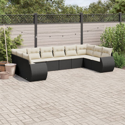 10-tlg. Garten-Sofagarnitur mit Kissen Schwarz Poly Rattan