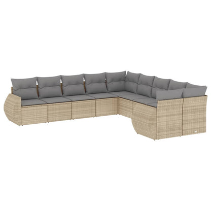 10-tlg. Garten-Sofagarnitur mit Kissen Beige Poly Rattan