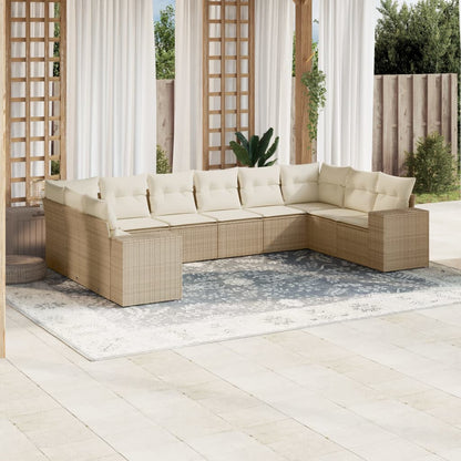 10-tlg. Garten-Sofagarnitur mit Kissen Beige Poly Rattan