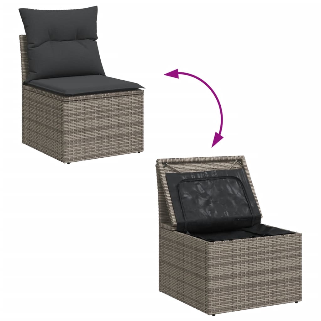 10-tlg. Garten-Sofagarnitur mit Kissen Grau Poly Rattan