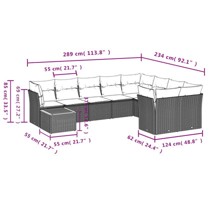 10-tlg. Garten-Sofagarnitur mit Kissen Schwarz Poly Rattan