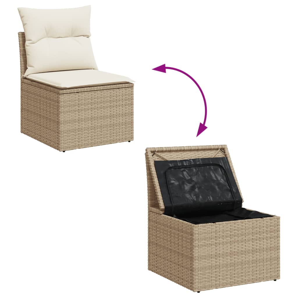 11-tlg. Garten-Sofagarnitur mit Kissen Beige Poly Rattan