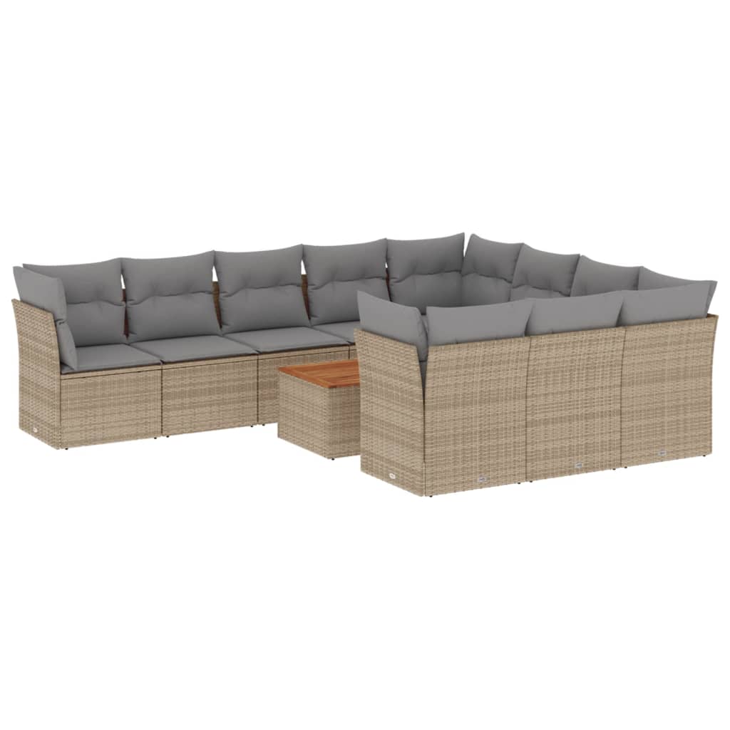 11-tlg. Garten-Sofagarnitur mit Kissen Beige Poly Rattan