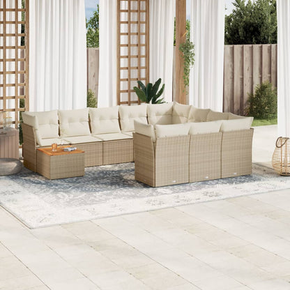 11-tlg. Garten-Sofagarnitur mit Kissen Beige Poly Rattan