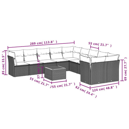 11-tlg. Garten-Sofagarnitur mit Kissen Beige Poly Rattan