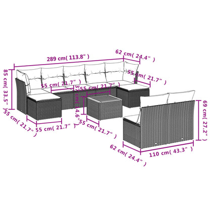 10-tlg. Garten-Sofagarnitur mit Kissen Schwarz Poly Rattan