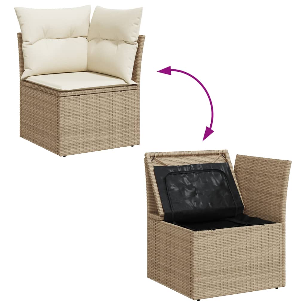 11-tlg. Garten-Sofagarnitur mit Kissen Beige Poly Rattan