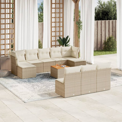 11-tlg. Garten-Sofagarnitur mit Kissen Beige Poly Rattan