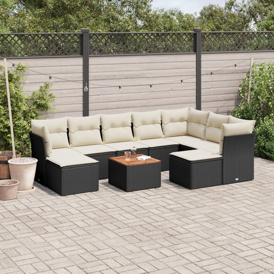 10-tlg. Garten-Sofagarnitur mit Kissen Schwarz Poly Rattan