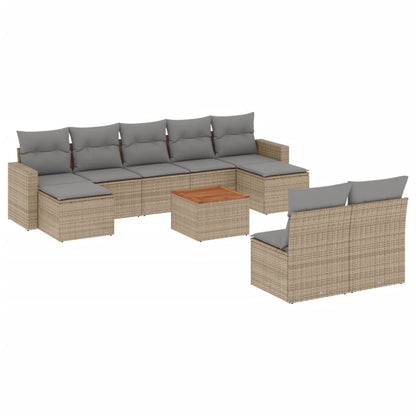 10-tlg. Garten-Sofagarnitur mit Kissen Beige Poly Rattan