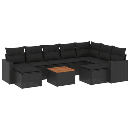 10-tlg. Garten-Sofagarnitur mit Kissen Schwarz Poly Rattan