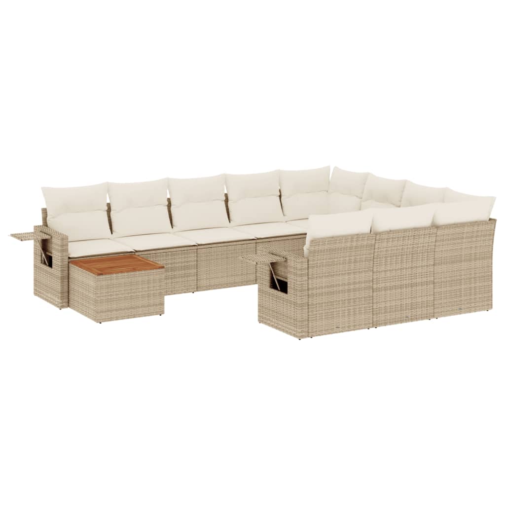 11-tlg. Garten-Sofagarnitur mit Kissen Beige Poly Rattan