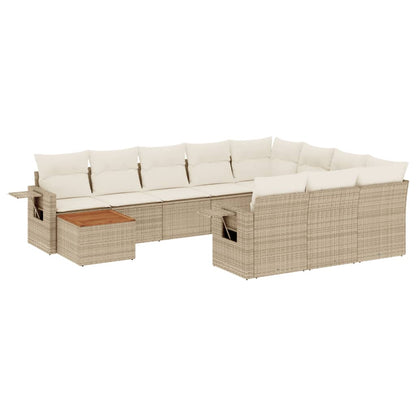 11-tlg. Garten-Sofagarnitur mit Kissen Beige Poly Rattan