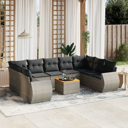 10-tlg. Garten-Sofagarnitur mit Kissen Grau Poly Rattan