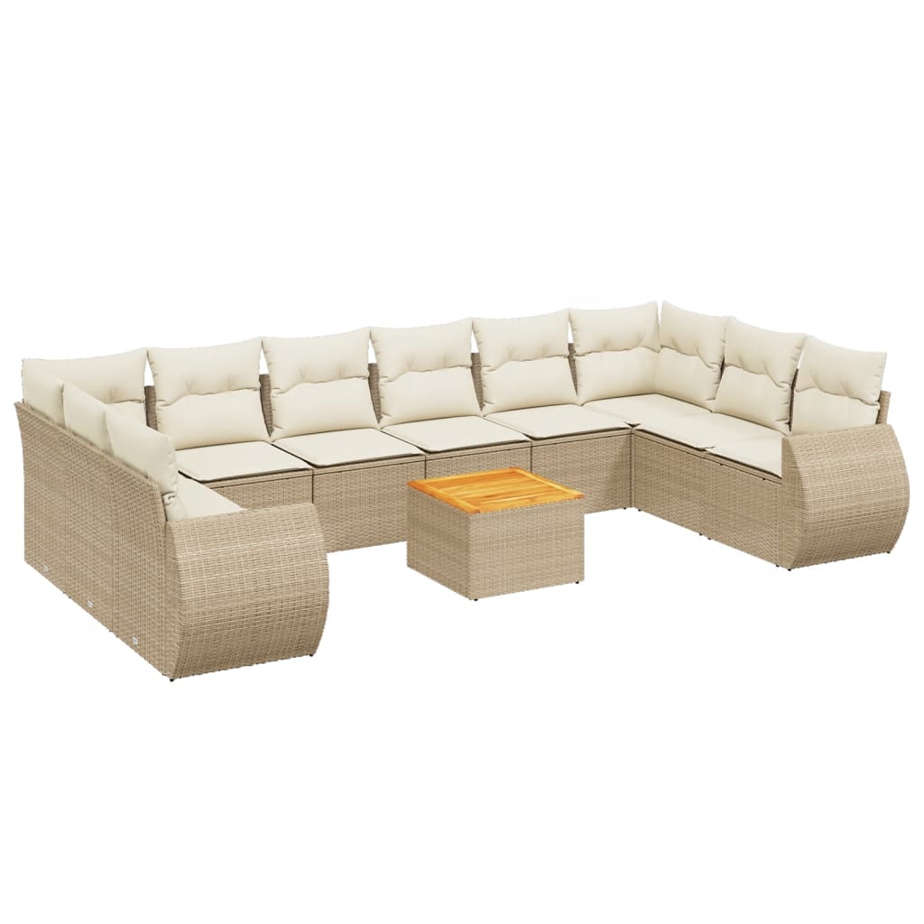 11-tlg. Garten-Sofagarnitur mit Kissen Beige Poly Rattan