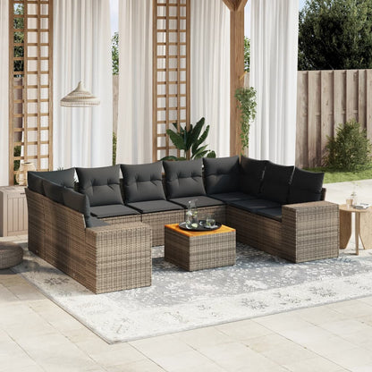 10-tlg. Garten-Sofagarnitur mit Kissen Grau Poly Rattan