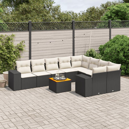 10-tlg. Garten-Sofagarnitur mit Kissen Schwarz Poly Rattan