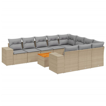 11-tlg. Garten-Sofagarnitur mit Kissen Beige Poly Rattan