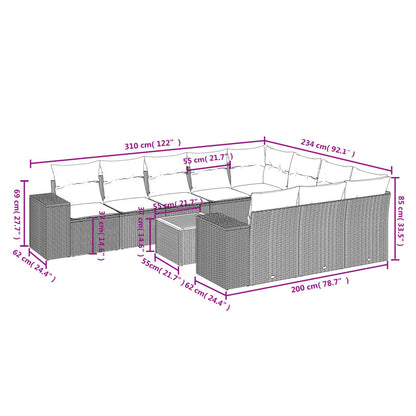 11-tlg. Garten-Sofagarnitur mit Kissen Beige Poly Rattan