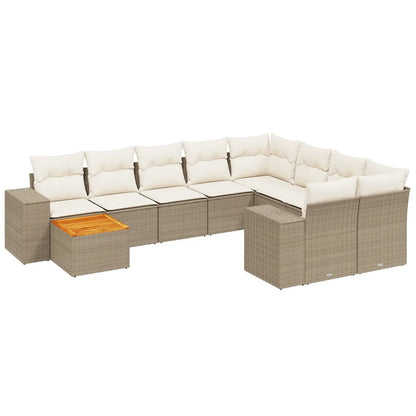 11-tlg. Garten-Sofagarnitur mit Kissen Beige Poly Rattan