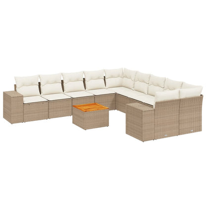 11-tlg. Garten-Sofagarnitur mit Kissen Beige Poly Rattan