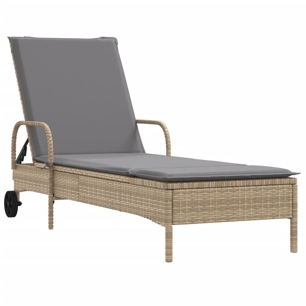 Sonnenliegen mit Auflagen 2 Stk. Beige Poly Rattan