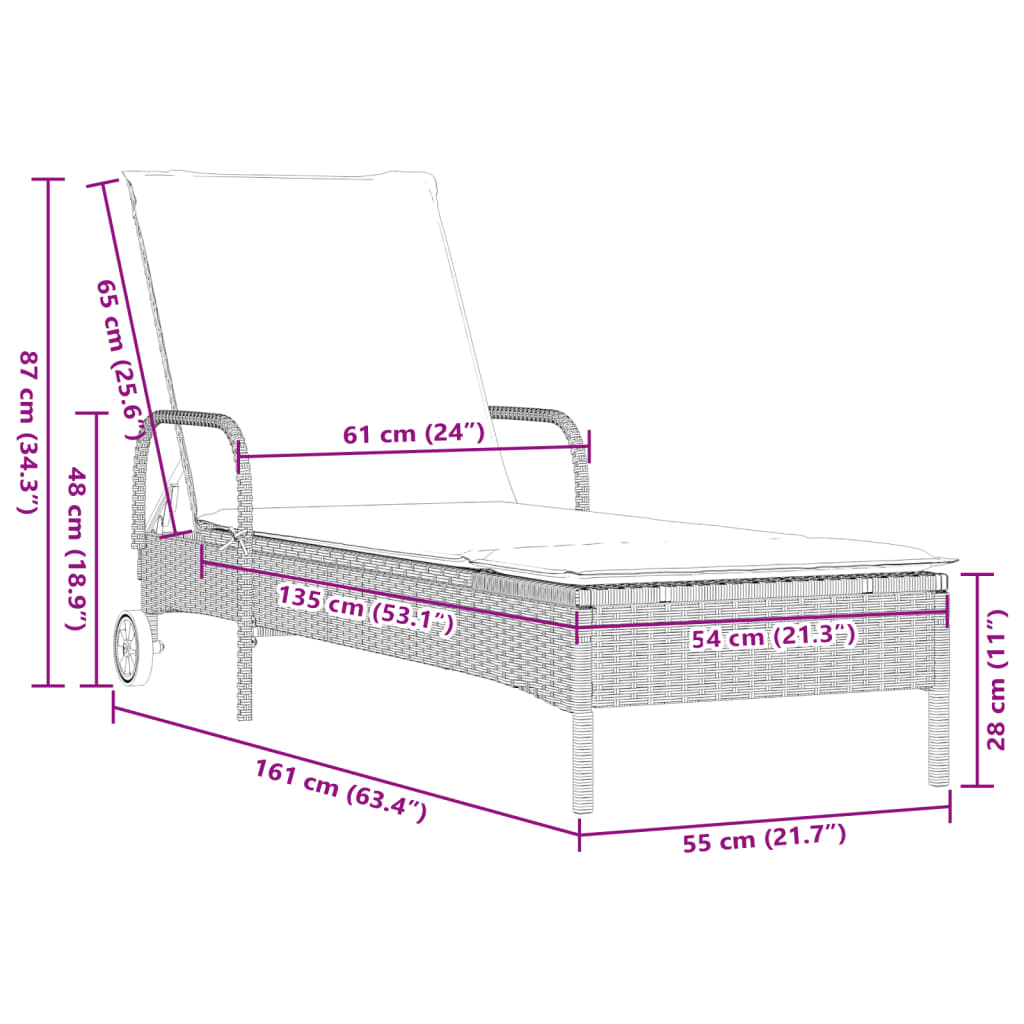 Sonnenliegen mit Auflagen 2 Stk. Hellgrau Poly Rattan