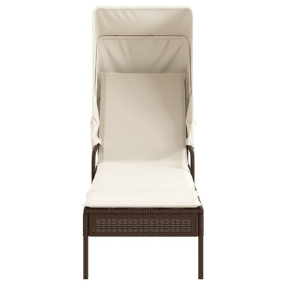 Sonnenliegen 2 Stk. mit Dach und Tisch Braun Poly Rattan