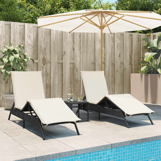 Sonnenliegen mit Auflagen 2 Stk. Schwarz Poly Rattan