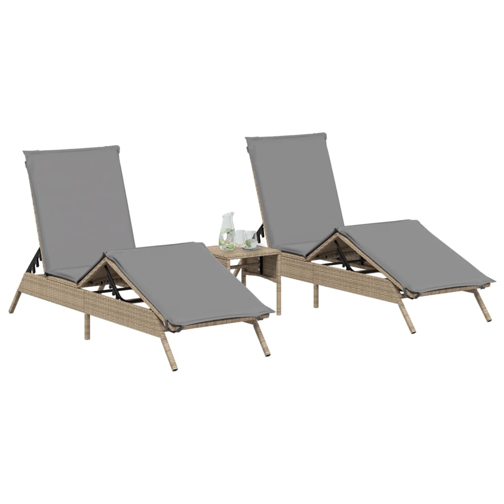 Sonnenliegen mit Auflagen 2 Stk. Beige Poly Rattan