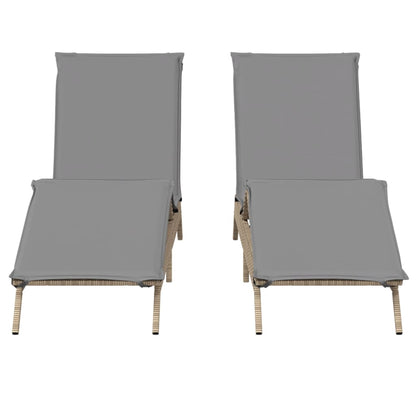 Sonnenliegen mit Auflagen 2 Stk. Beige Poly Rattan