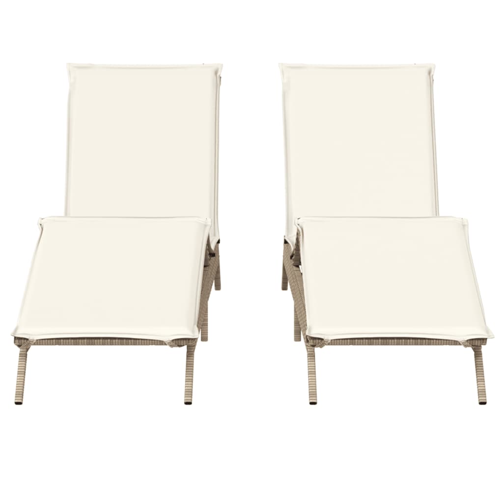 Sonnenliegen mit Auflagen 2 Stk. Beige Poly Rattan