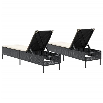 Sonnenliegen mit Auflagen 2 Stk. Schwarz Poly Rattan