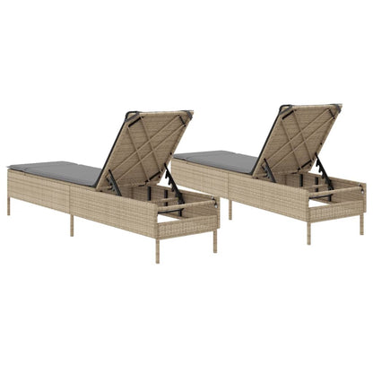 Sonnenliegen mit Auflagen 2 Stk. Beige Poly Rattan