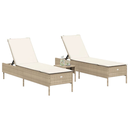 Sonnenliegen mit Auflagen 2 Stk. Beige Poly Rattan