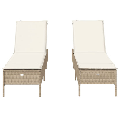 Sonnenliegen mit Auflagen 2 Stk. Beige Poly Rattan