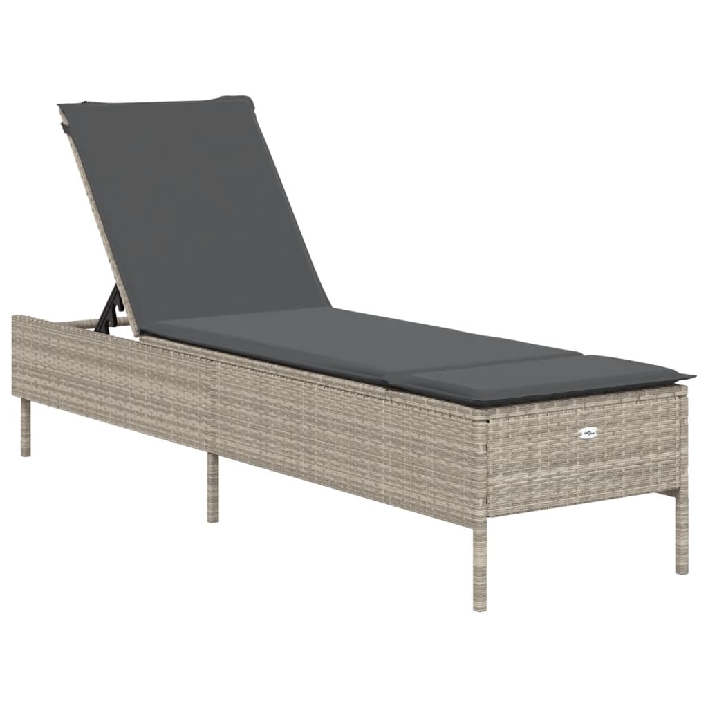 Sonnenliegen mit Auflagen 2 Stk. Hellgrau Poly Rattan