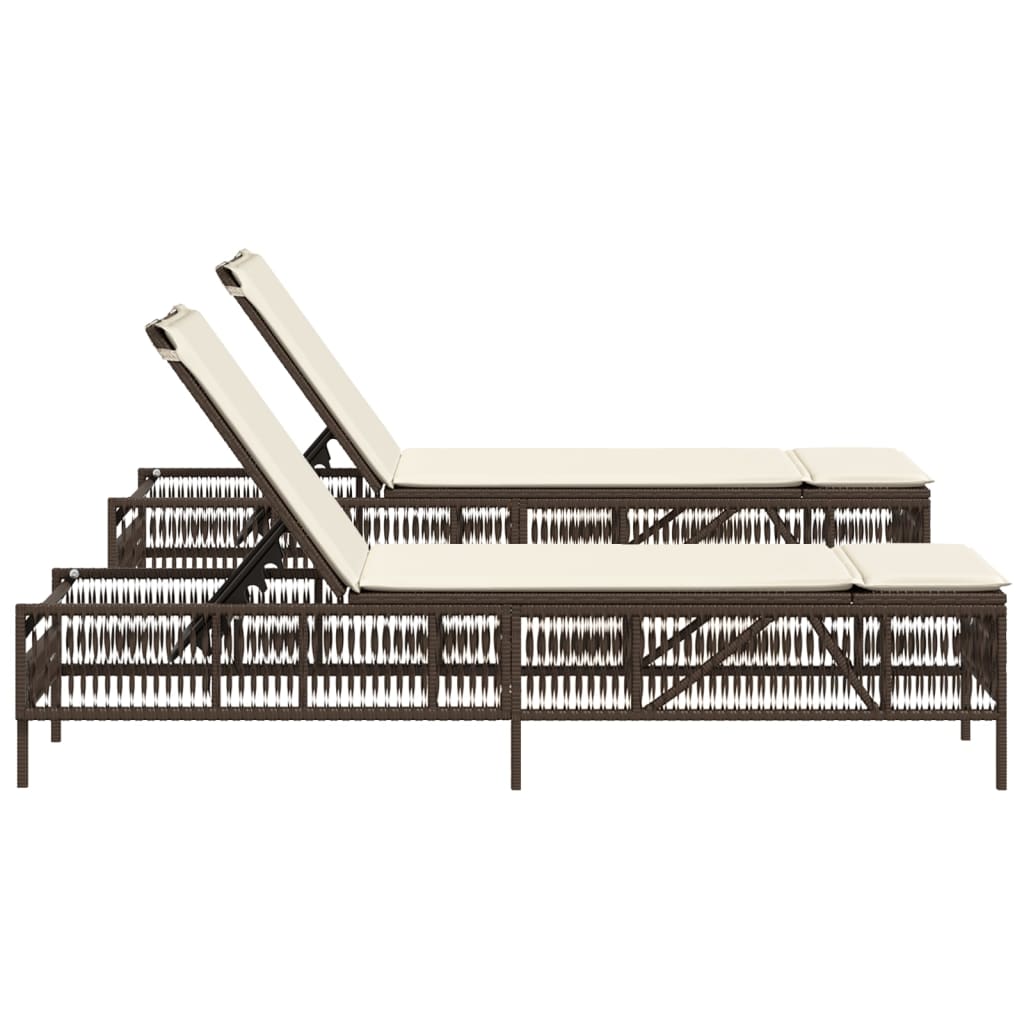 Sonnenliegen mit Auflagen 2 Stk. Braun Poly Rattan