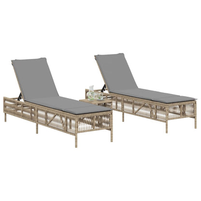 Sonnenliegen mit Auflagen 2 Stk. Beige Poly Rattan