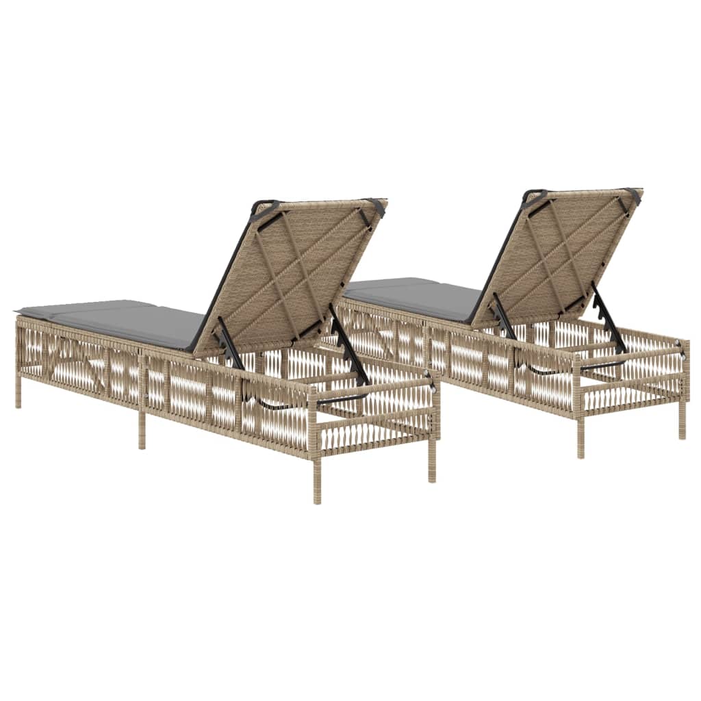 Sonnenliegen mit Auflagen 2 Stk. Beige Poly Rattan