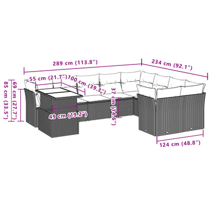 10-tlg. Garten-Sofagarnitur mit Kissen Hellgrau Poly Rattan