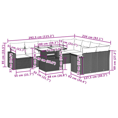 10-tlg. Garten-Sofagarnitur mit Kissen Schwarz Poly Rattan