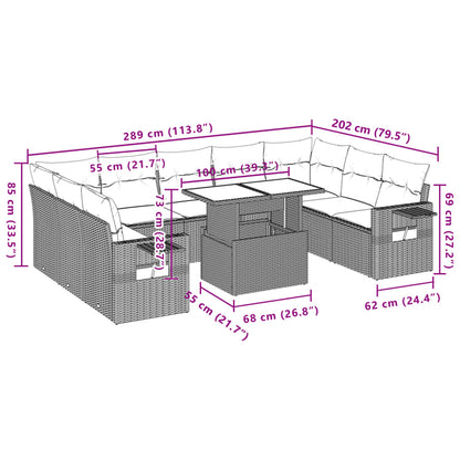 10-tlg. Garten-Sofagarnitur mit Kissen Schwarz Poly Rattan