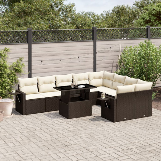 10-tlg. Garten-Sofagarnitur mit Kissen Braun Poly Rattan