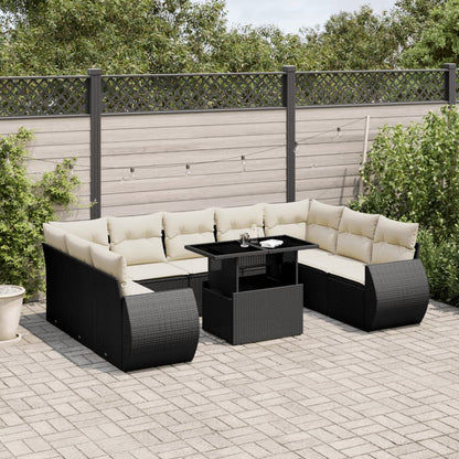 10-tlg. Garten-Sofagarnitur mit Kissen Schwarz Poly Rattan