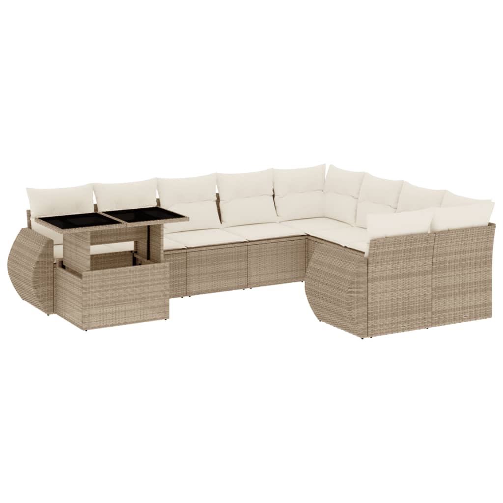 10-tlg. Garten-Sofagarnitur mit Kissen Beige Poly Rattan