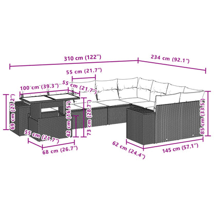 10-tlg. Garten-Sofagarnitur mit Kissen Hellgrau Poly Rattan